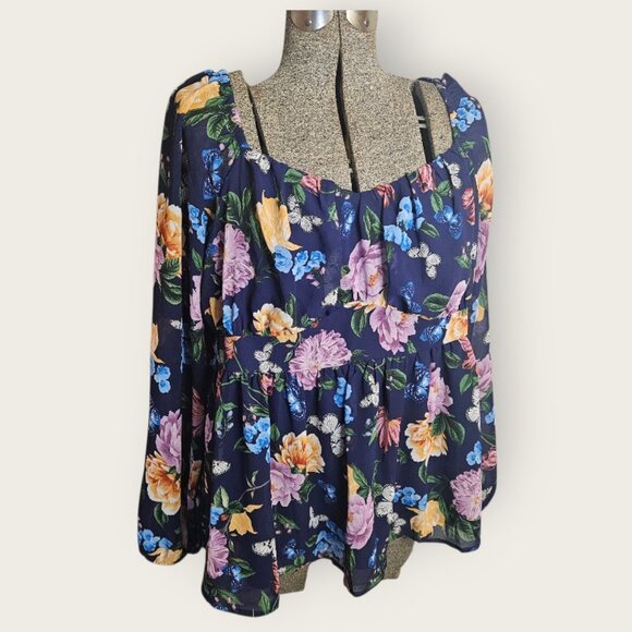 Torrid Peplum Chiffon Long Sleeve Top sz 01 14/16 - Picture 2 of 8